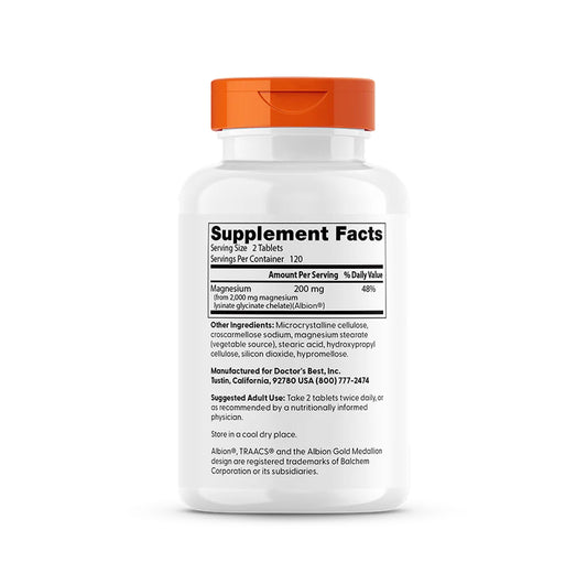 Supplement bottle with orange cap and white label on a white background