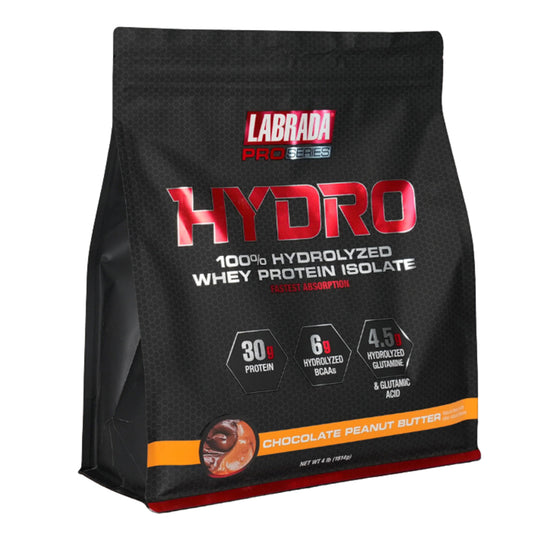 Labrada Hydro 100% Hydrolyzed Whey Protein Isolate package on a white background