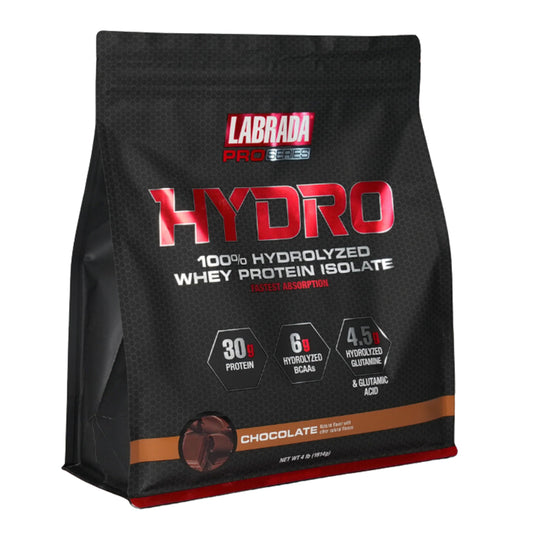 Labrada Hydro 100% Hydrolyzed Whey Protein Isolate package on a white background