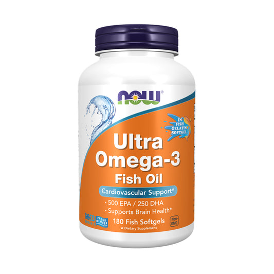 Ultra Omega-3 Fish Oil supplement bottle on a white background