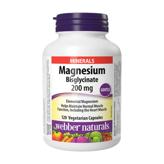 Bottle of Webber Naturals Magnesium Bisglycinate supplement on a white background