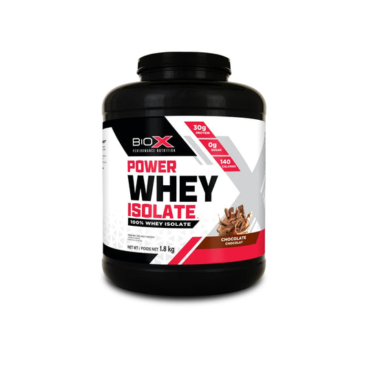 BioX Power Whey Isolate 1.8kg vị Chocolate — 30g đạm whey isolate, 0g đường