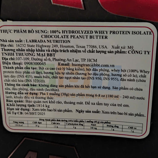 Labrada Hydro Whey 100% Hydrolyzed Isolate 4lbs (45 serving)