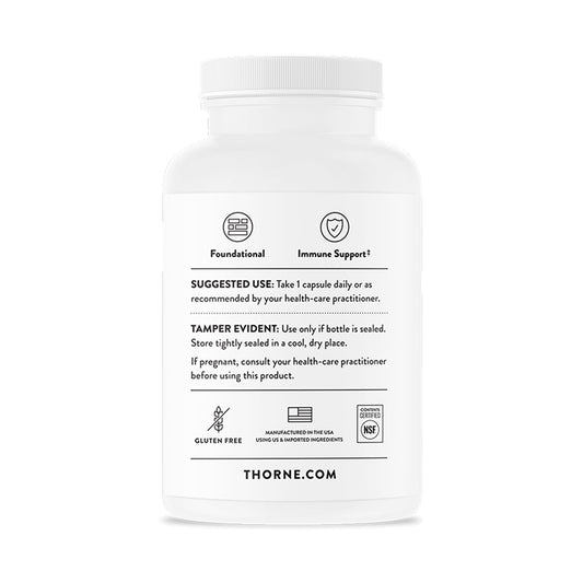 White supplement bottle with label on a white background