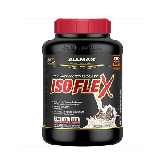 AllMax ISO FLEX protein supplement container on a white background