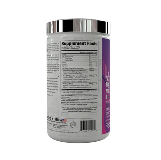 Supplement container with label showing 'Supplement Facts' on a white background