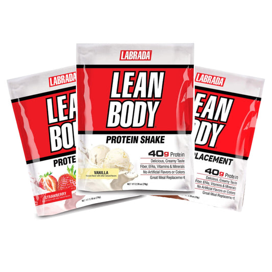 Labrada Lean Body protein shake packages on a white background