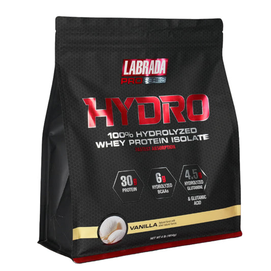Labrada Hydro 100% Hydrolyzed Whey Protein Isolate package on a white background