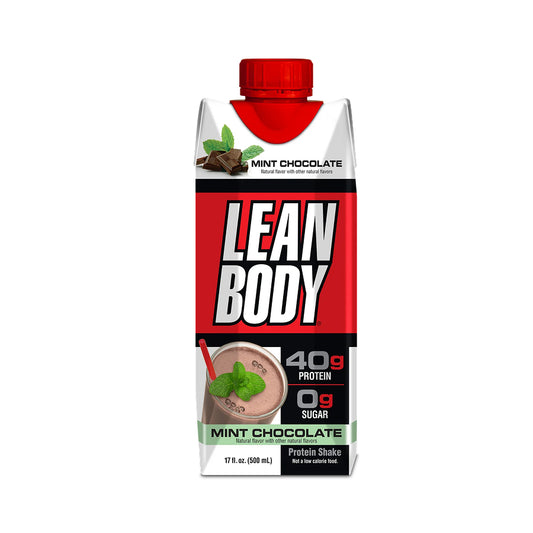 Lean Body Mint Chocolate protein shake package on a white background
