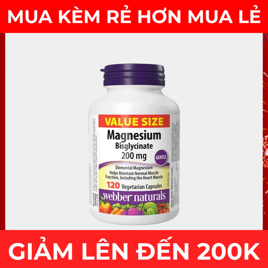 Webber Naturals Magnesium Bisglycinate 200mg 120 viên - Tháng 3