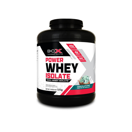 BioX Power Whey Isolate 1.8kg vị Chocolate Mint — 30g đạm whey isolate, 0g đường