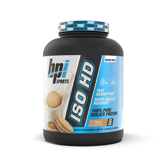 BPI Sports ISO HD protein supplement bottle on a white background